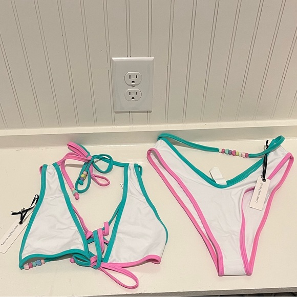 Lovers + Friends White Bikini with Pink and Green Accents - Picture 2 of 4